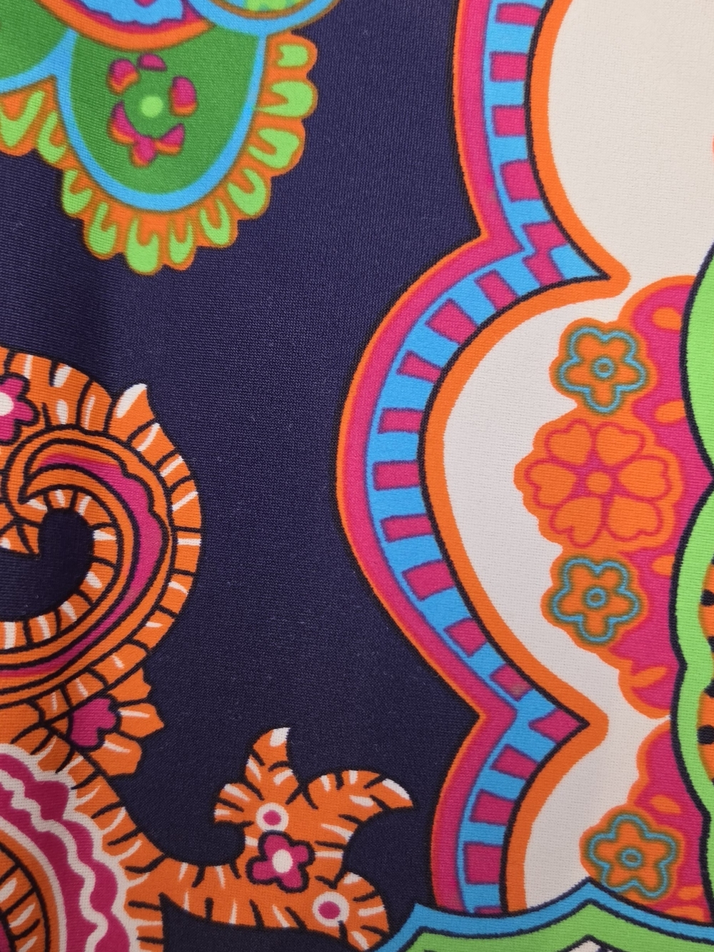 Jude Connally Navy Paisley Midi Dress with Bright Accents Made USA - Picture 4 of 6